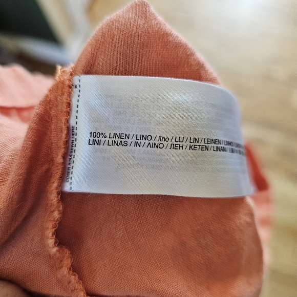 Mango Size XL 100% Linen Romper Orange Tie Waist Utility Pockets Tank Buttons - Picture 8 of 8